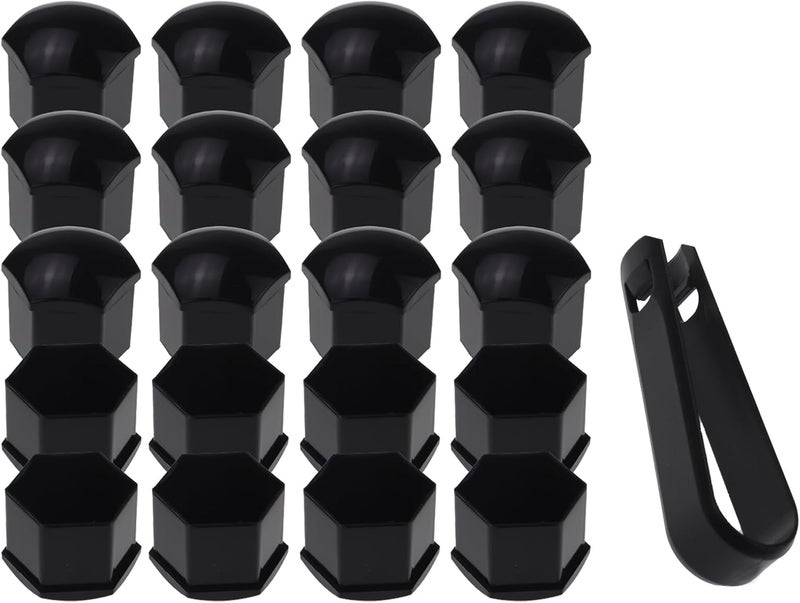Nihfien 20 Pcs Wheel Lug Nut Covers Bolt Caps,19mm Universal Car Tire Nut Caps Bolt Cover,Hexagonal Plastic Tire Bolt with Removal Tool (Black) - Image 1